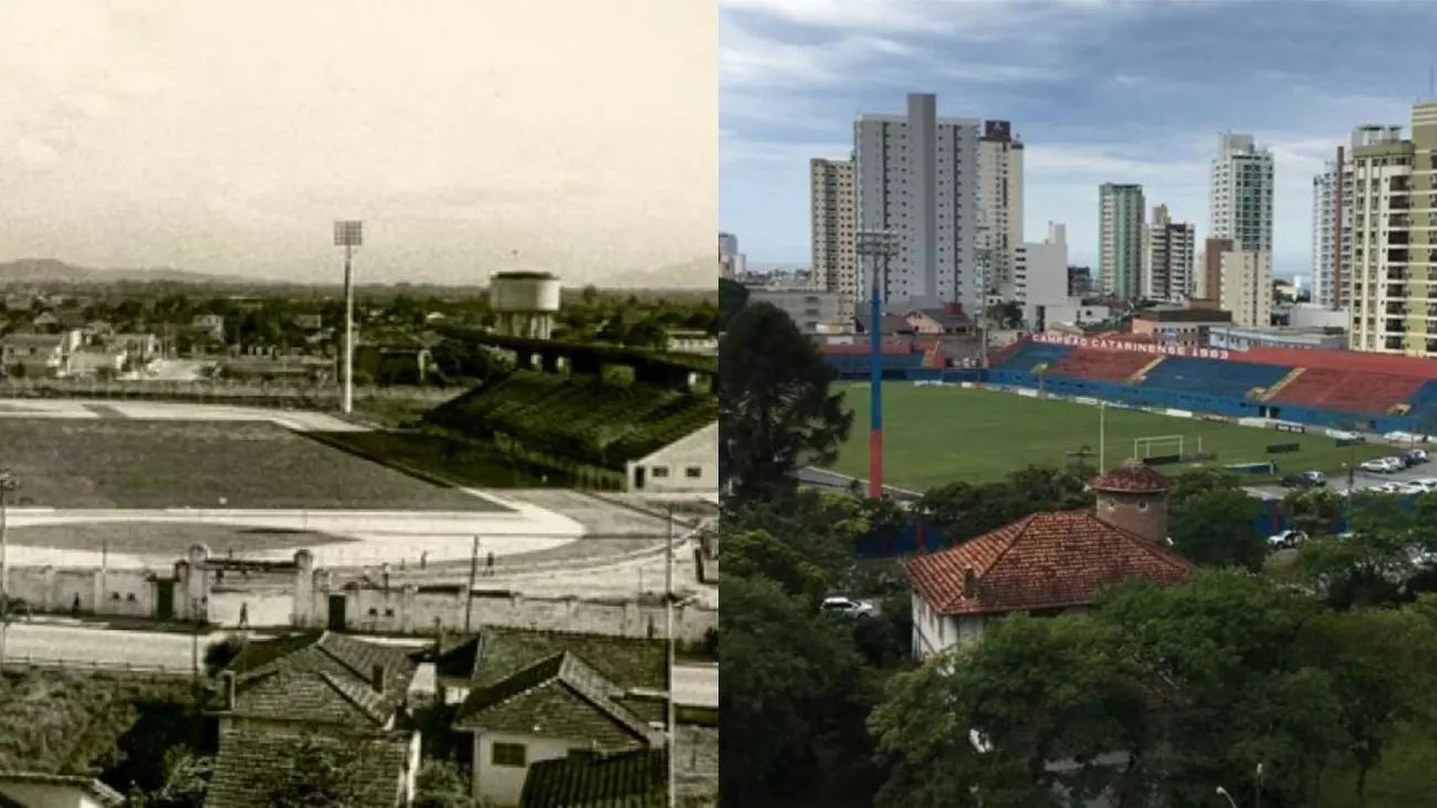 Estádio Hercílio Luz em 1982, antes e depois