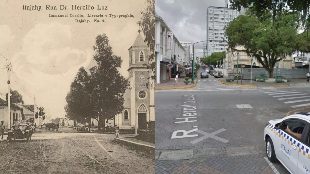 Rua Hercílio Luz em 1910, antes e depois